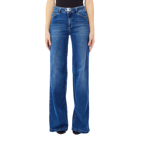 Jeans Donna con cintura sur ton Blu modella frontale
