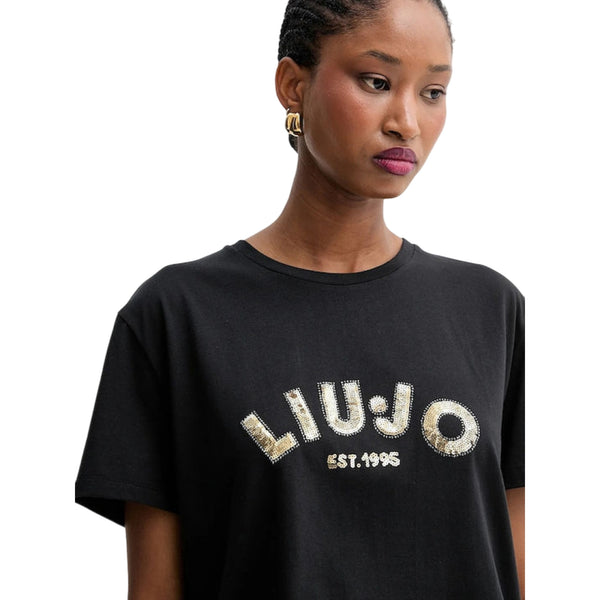 T-shirt Donna con logo con paillettes dettaglio