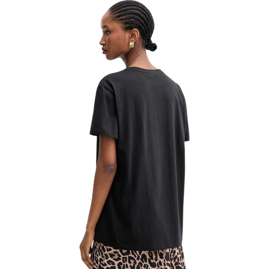 T-shirt Donna con logo con paillettes modella retro